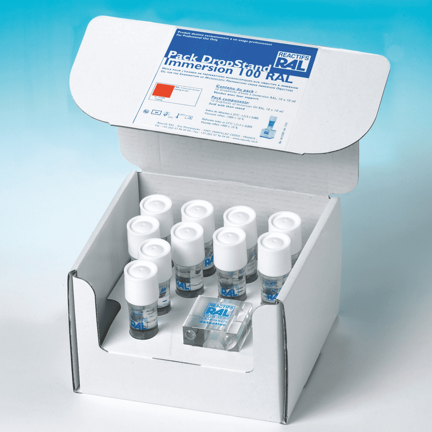 Huile à immersion Ral 10x10ml en Pack avec support DropStand® immersion 100
