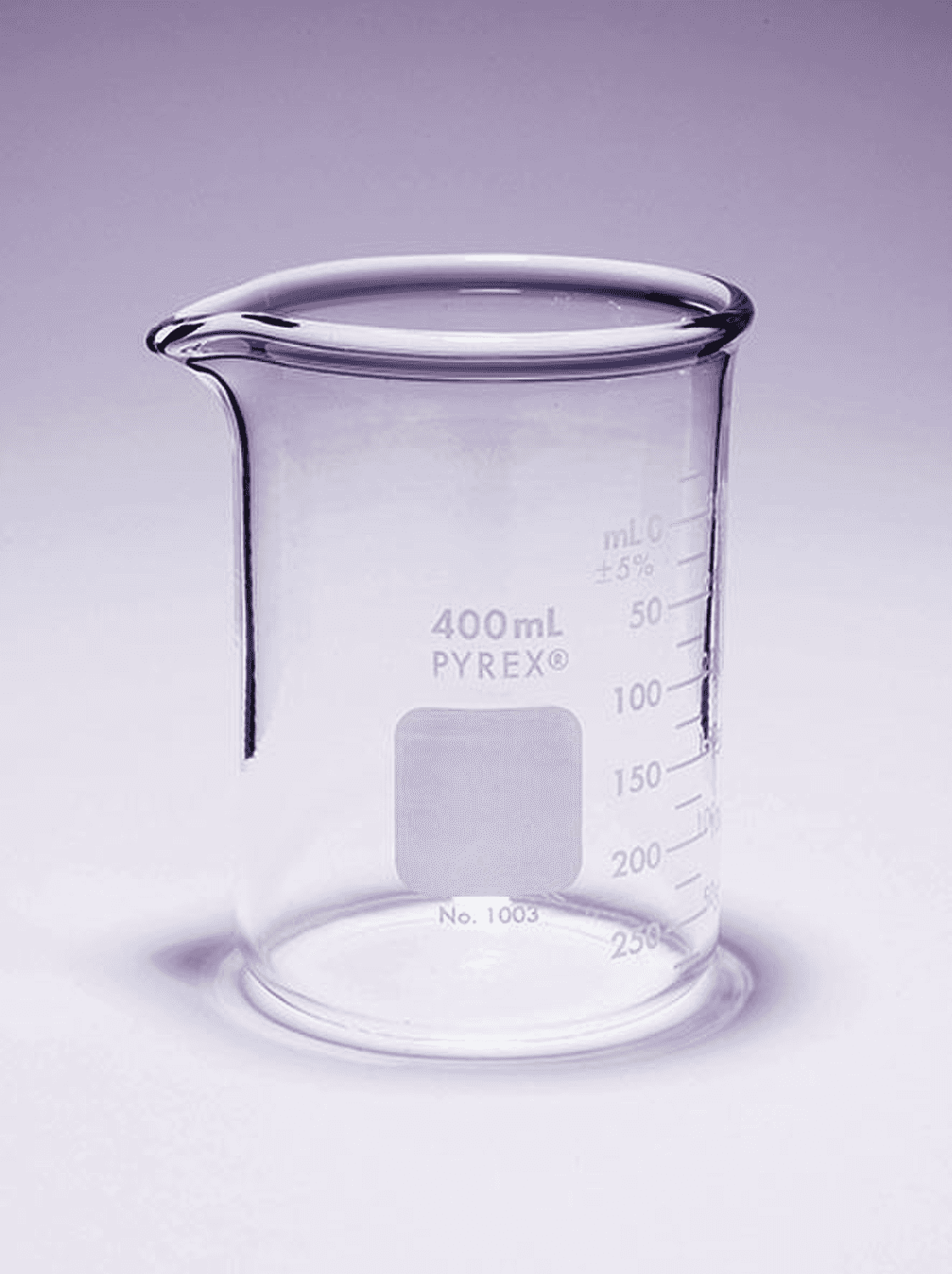 Bécher en verre Pyrex® parois épaisses forme basse, bords renforcés avec bec verseur