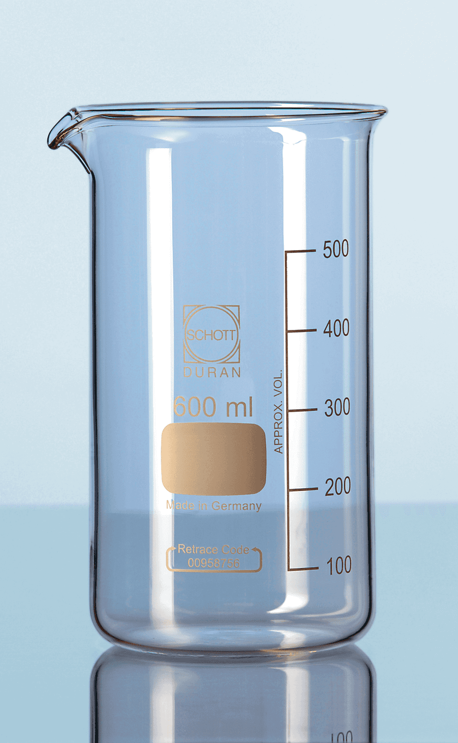 Bécher en verre Duran® forme haute avec bec verseur