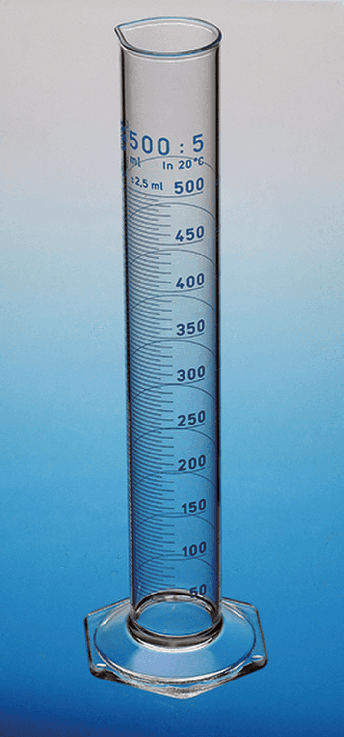 Eprouvette en verre Simax forme haute classe A graduations bleues