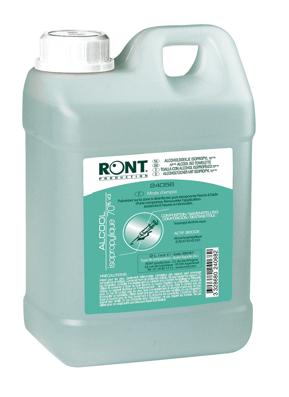 Alcool isopropylique 70°, bidon de 2L