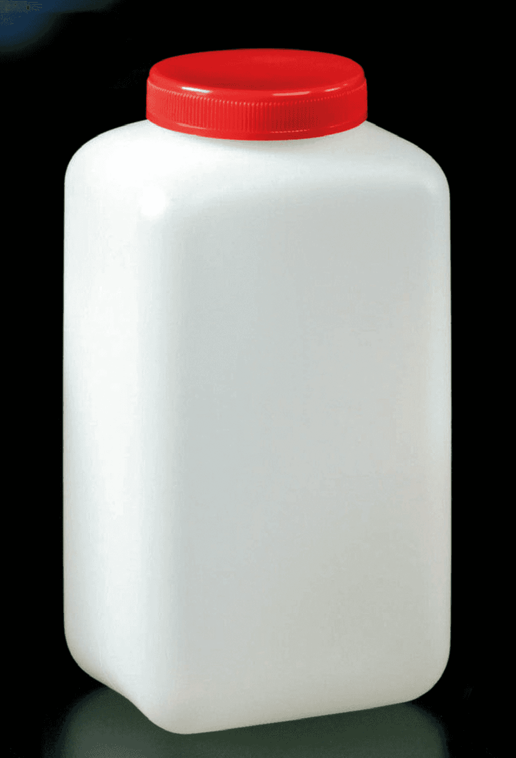 Flacon 1L en polyéthylène carré cape à vis rouge double fermeture diam.ouverture 50mm