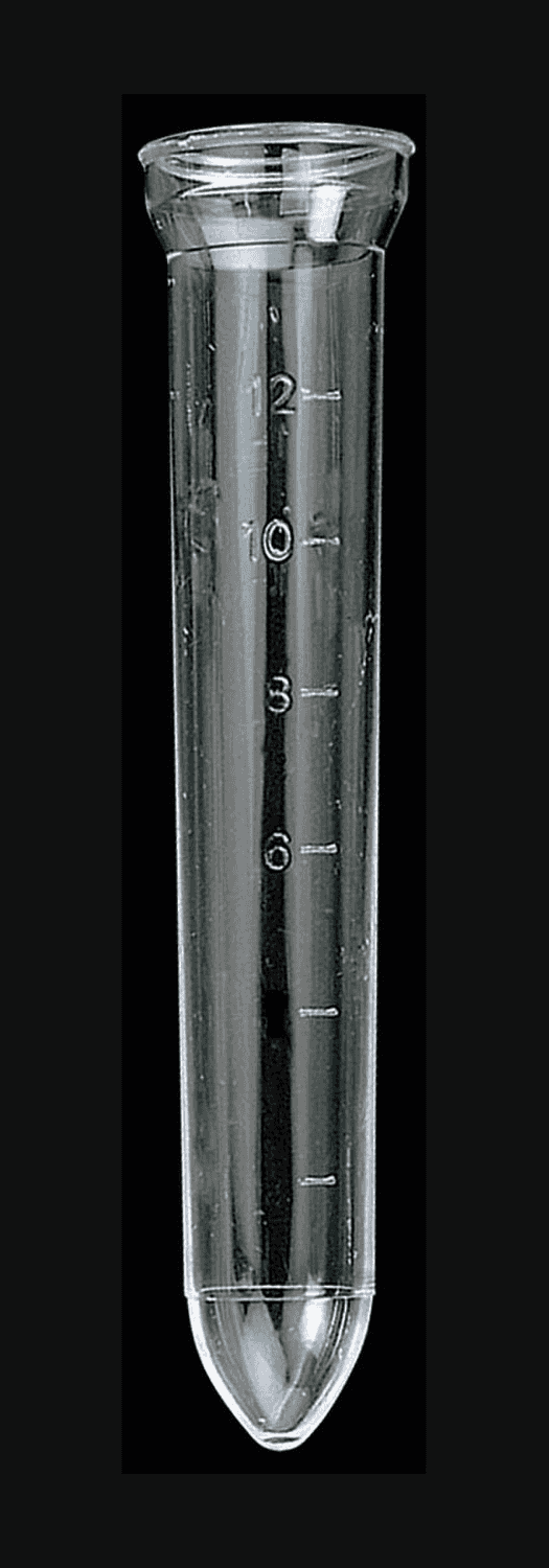 Tube 12ml en polystyrène fond conique pour sédimentation 17x105mm gradué avec rebord