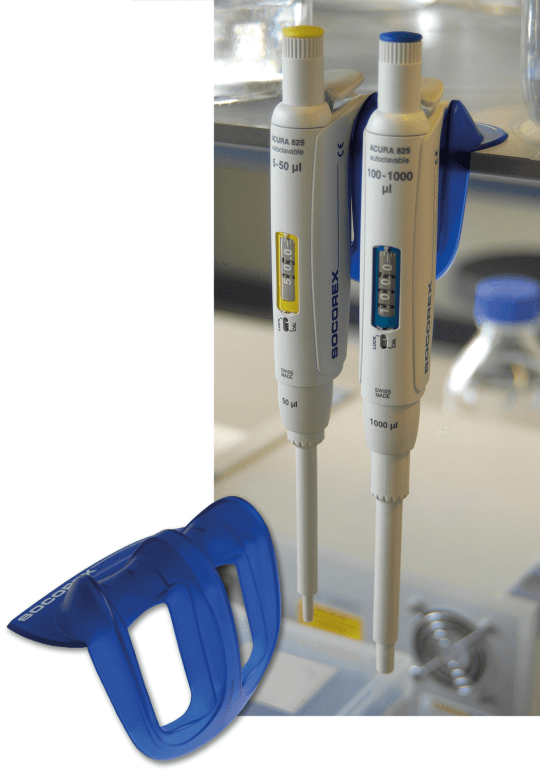 Porte-pipette de rayonnage pour 2 micropipettes Socorex