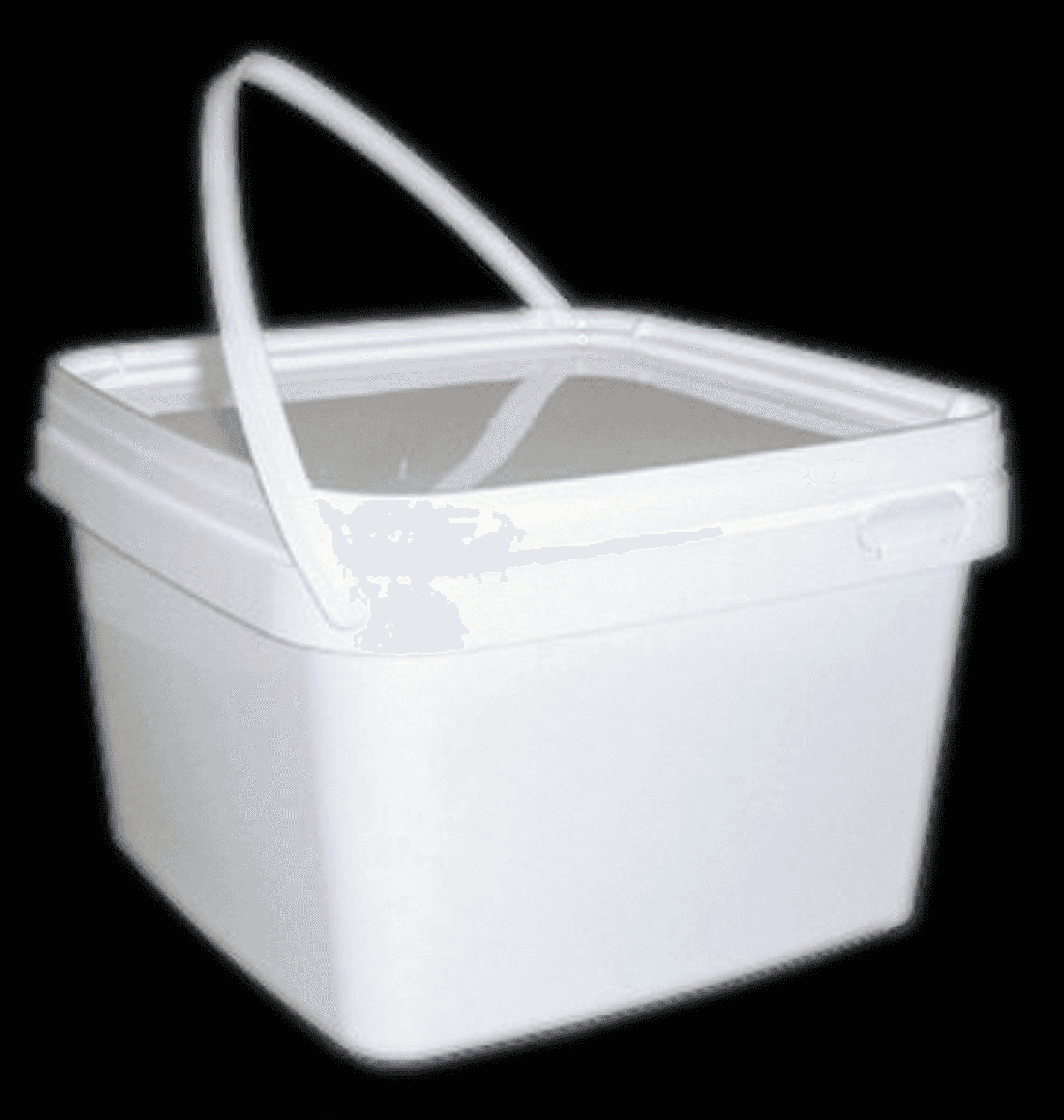 Seau 2,5L carré en polypropylène blanc opaque cape à pression blanche et anse