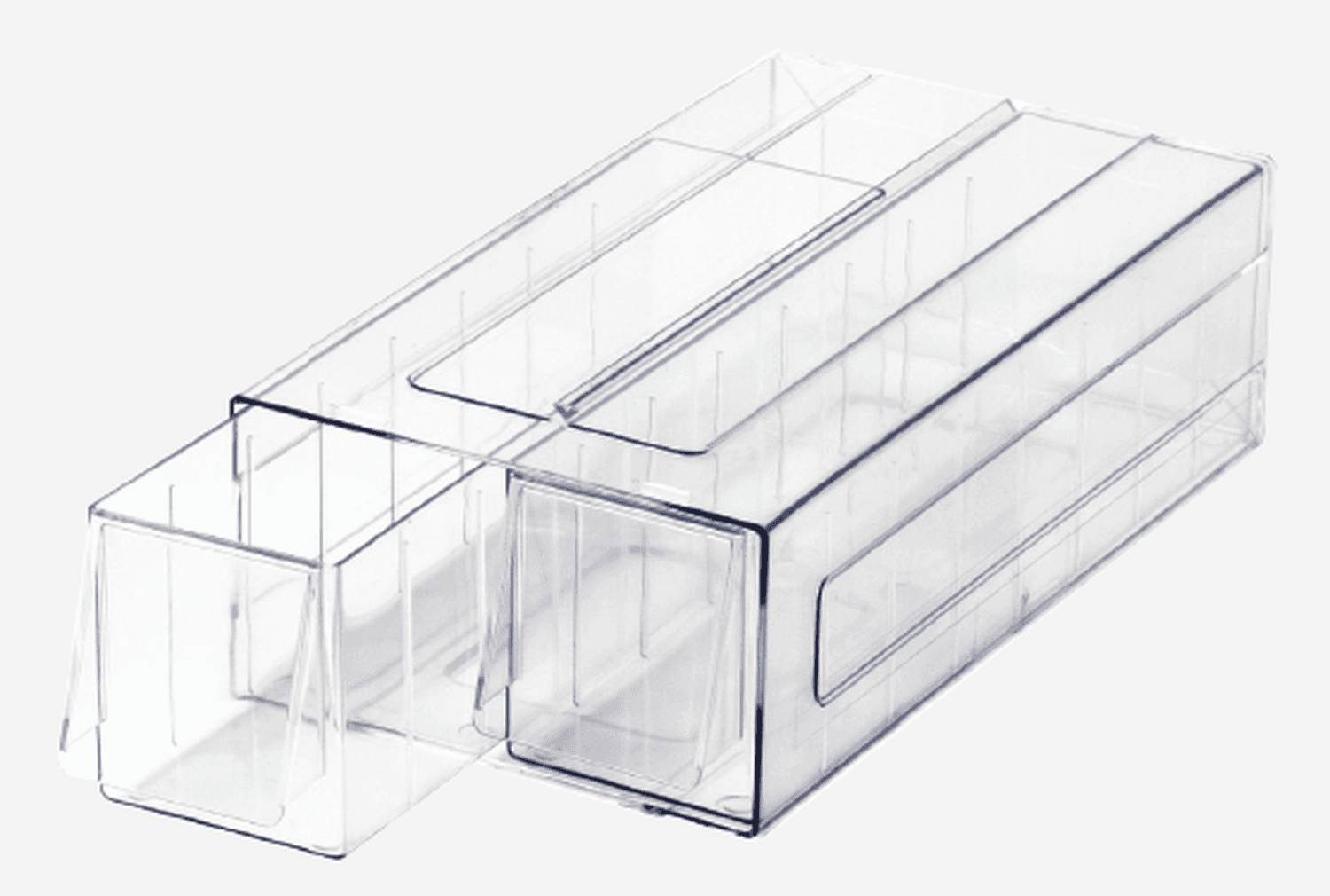 Boite transparente, combinable, 2 demi-tiroirs, 355 x 185 x 101mm (LxPxH)