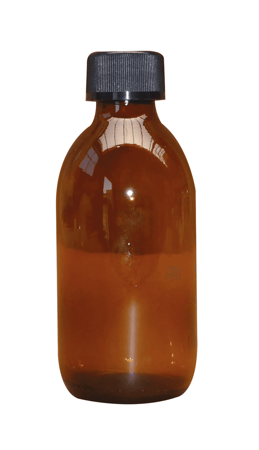 Flacon sirop en verre ambré col étroit avec cape à vis