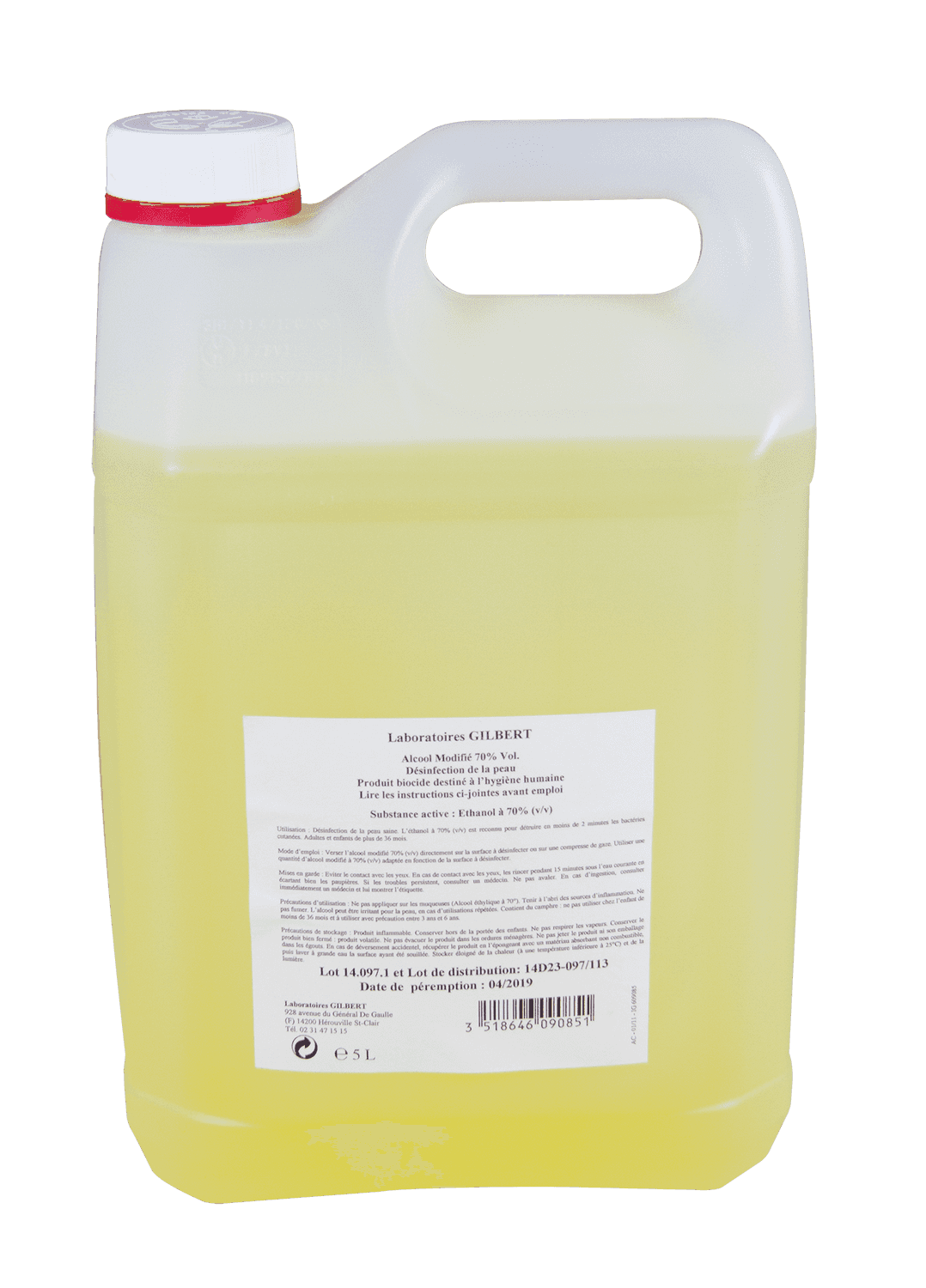 Alcool (éthanol) 70% modifié pour usage médical Laboratoire Gilbert, 5L