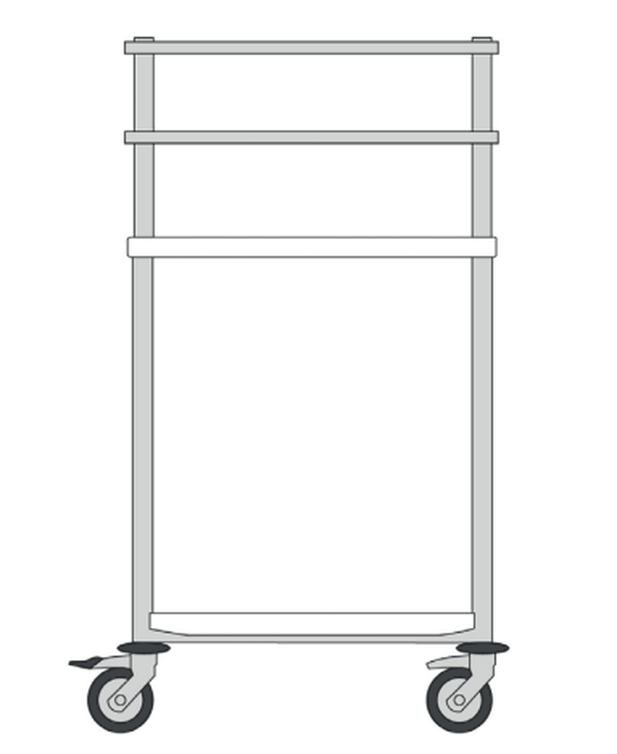 Guéridon Agily 600x400 n°23 équipé de : 1 tablette supérieure en thermoplastique, 1 tablette inférieure en thermoplastique et 1 portique avec 2 rails normalisés
