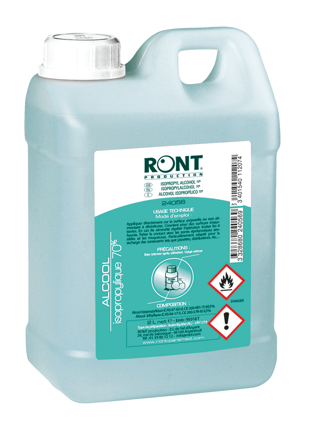 Alcool isopropylique 70°, bidon de 5L