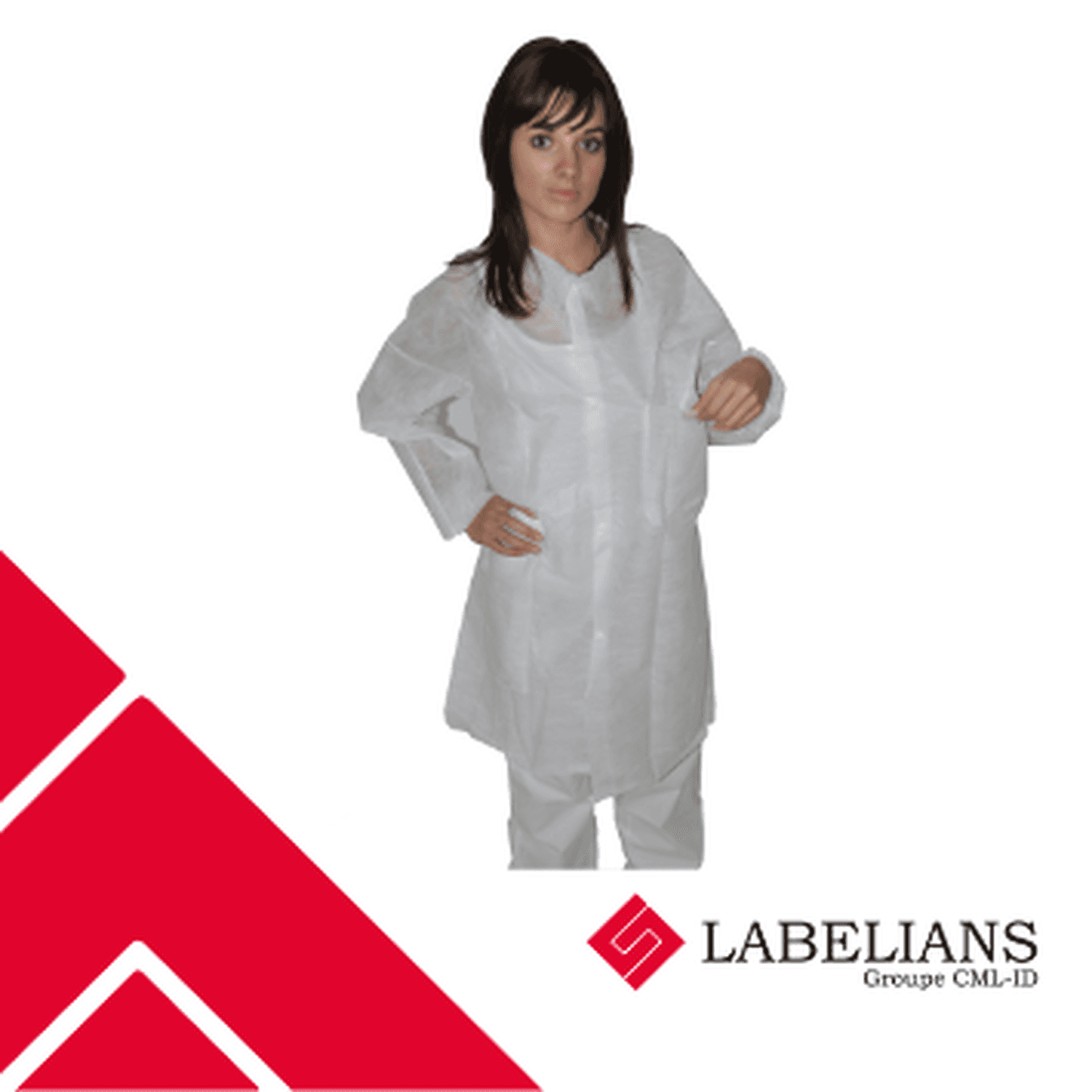 Blouse d'hygiène en polypropylène blanc avec boutons pression et poches