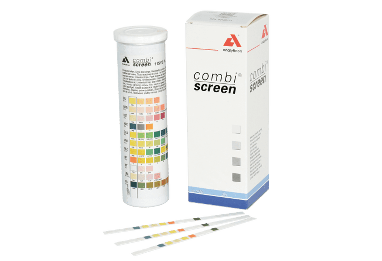 Bandelette urinaire CombiScreen® classic line 10 paramètres : densité, pH, leucocytes, nitrite, protéines, glucose, corps cétoniques, urobilinogène, bilirubine, sang (par 150)