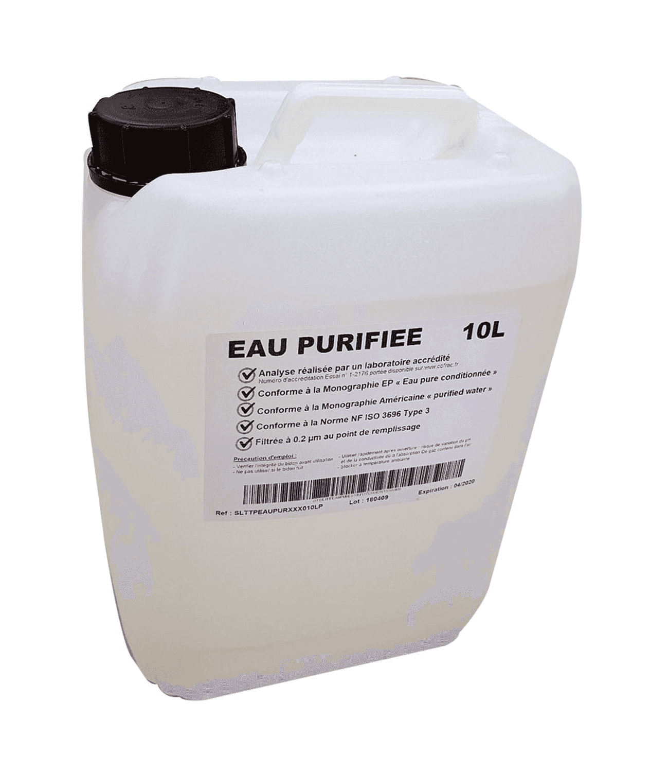 Eau purifiée non stérile bidon de 10L, France Eau