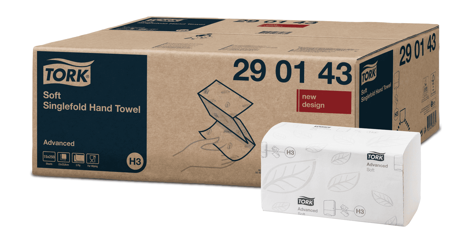 Essuie-mains Tork® 2 plis en paquet de 250 formats (système H3)