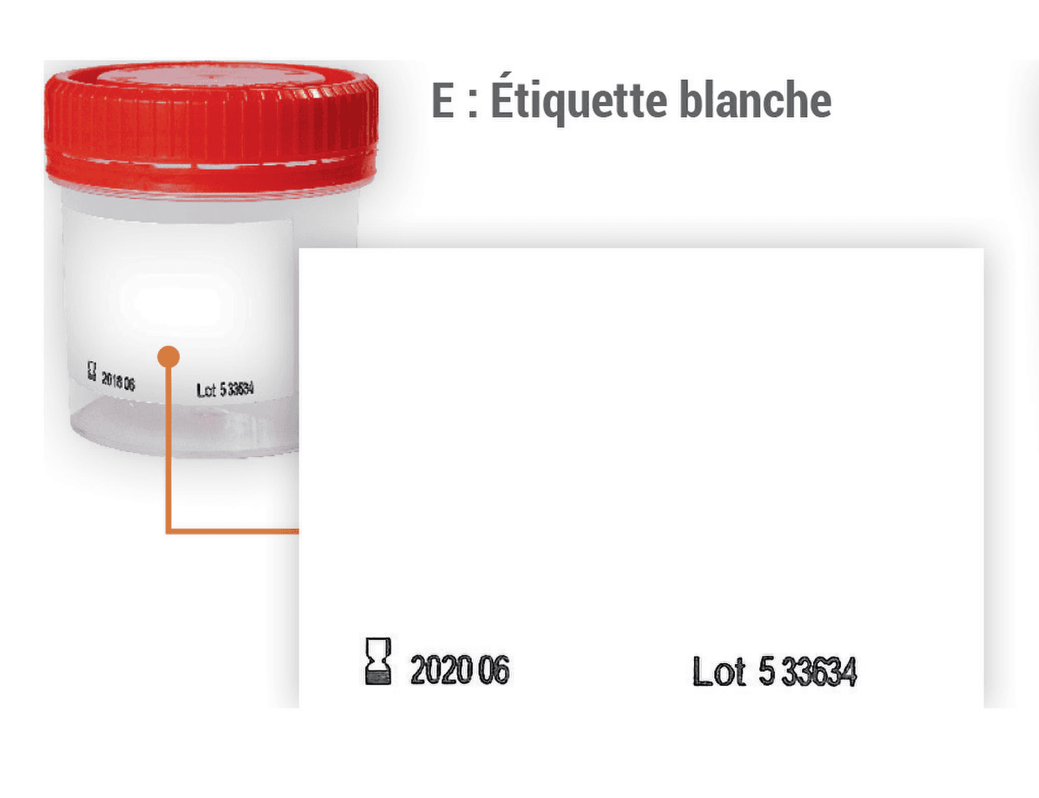 Flacon et pot pour coprologie avec étiquette blanche