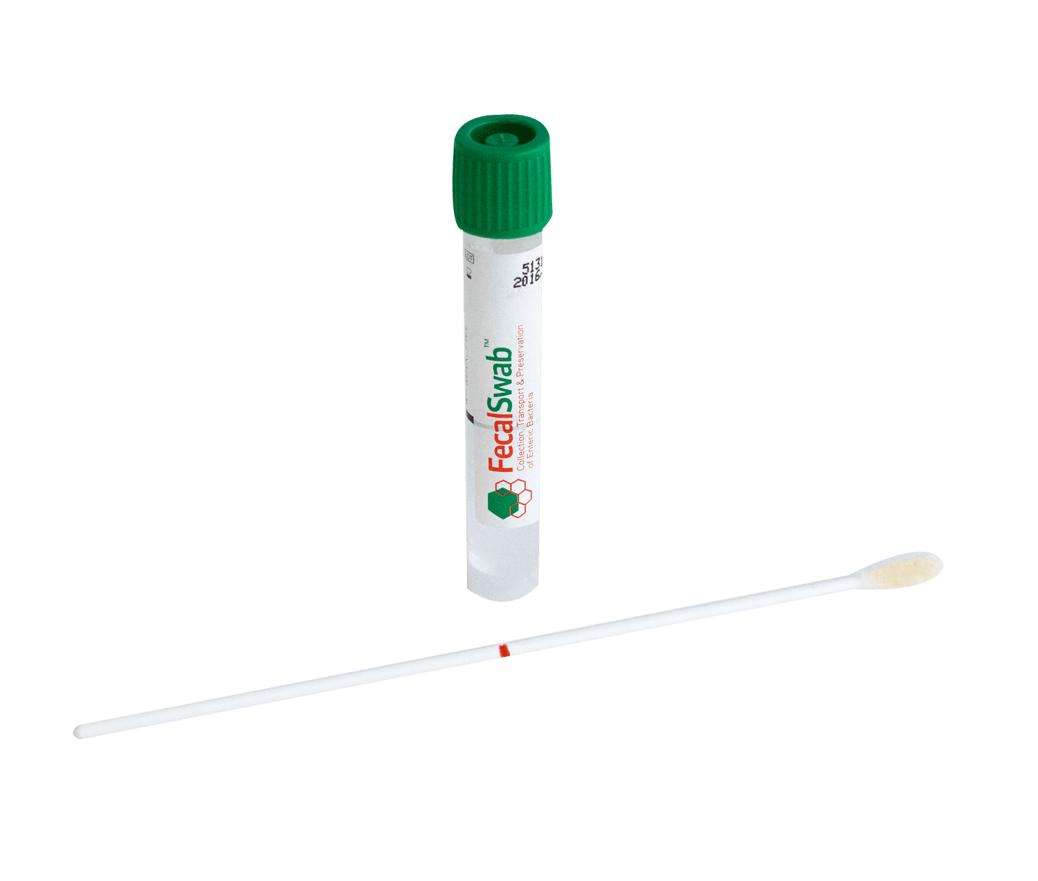 Milieu FecalSwab™ liquide 2ml + 1 écouvillon floqué embout standard stérile en tube 13x80mm bouchon vert