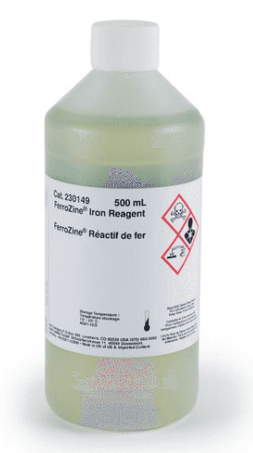 Solution de réactif pour le fer FerroZine, 0,009-1,4mg/L Fe pour 1000 tests Hach, 500ml