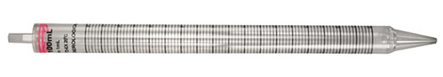 Pipette plastique graduée en polystyrène 100ml stérile en emballage unitaire