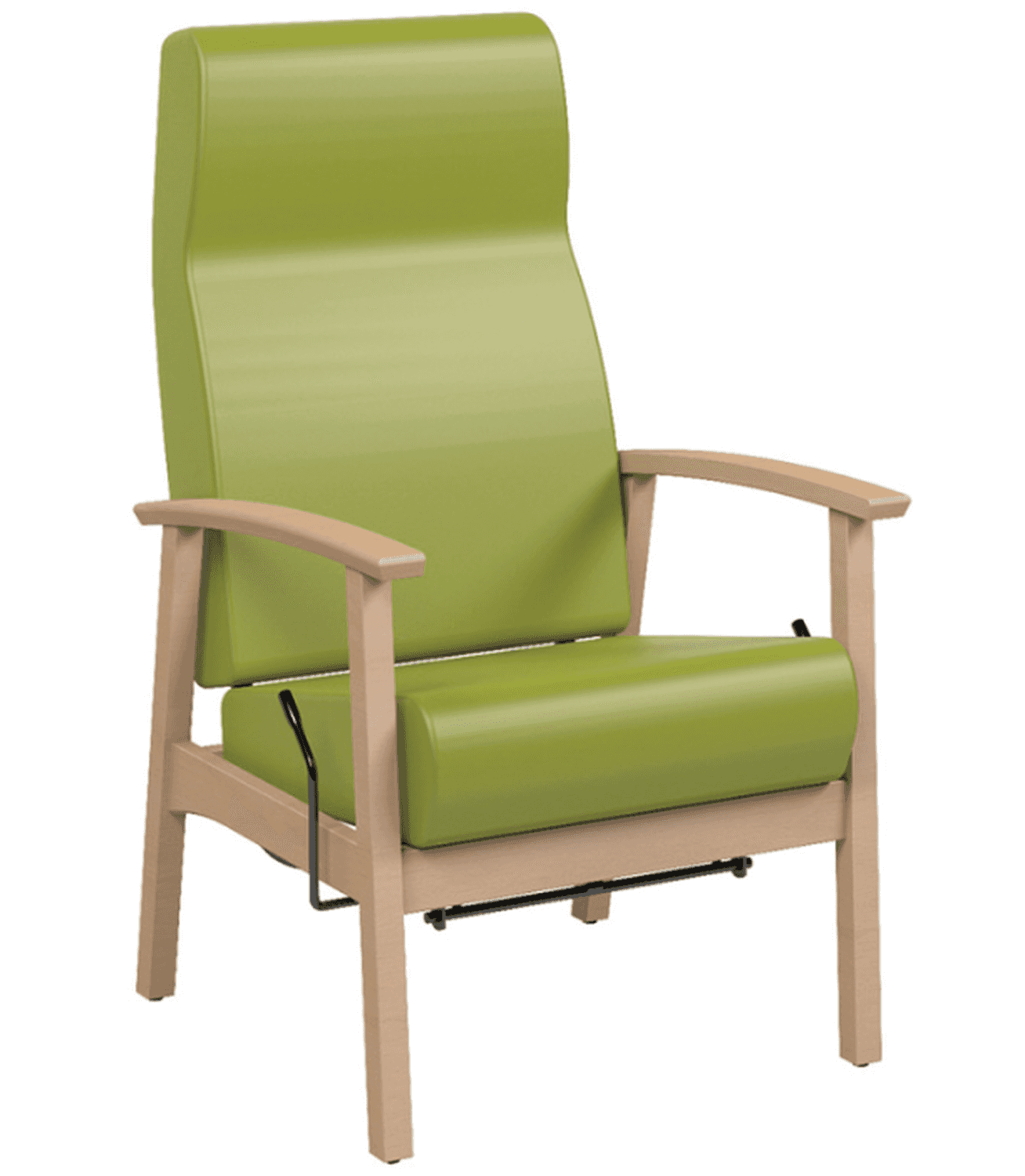 Fauteuil de repos "quietude" structure hêtre massif teinte vernis (coloris à définir) accoudoirs cintres hêtre massif teinte vernis (coloris à définir) assise et dossier mousse formée haute densité pietement 4 patins plastique antibruit et anti-traces dossier inclinable a 45 ° revetement skai pvc expanse