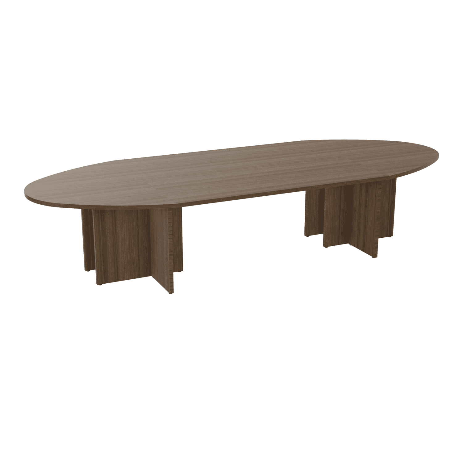 Table de réunion ovale de 12 personnes L360xP140cm - 2 plateaux droits L180x70cm + 2 plateaux ellipses - Piètement panneaux - Finition mélaminé bois M9
