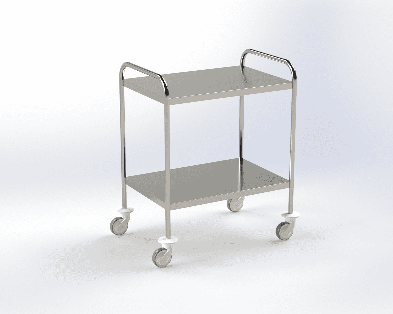 Guéridon 2 plateaux inox, bords tombés, dimension 750x500