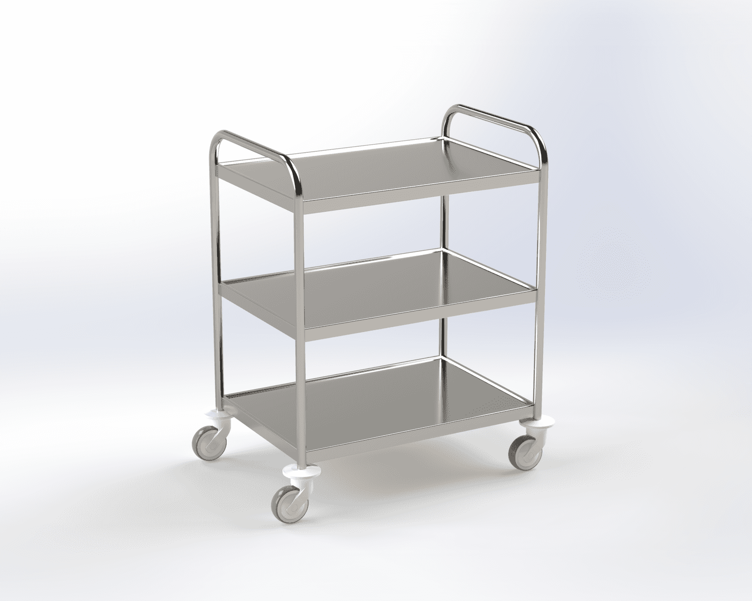 Guéridon inox 3 plateaux, bords relevés, 750x500 mm