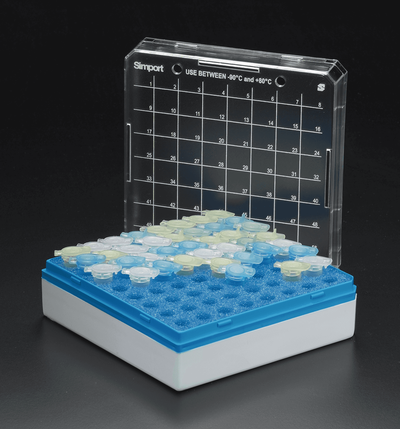 Cryoboîte en polystyrène bleu pour 64 tubes de 0,5-2ml