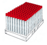 Tube 12ml en polystyrène fond rond cape à vis rouge 16x100mm en rack stérile