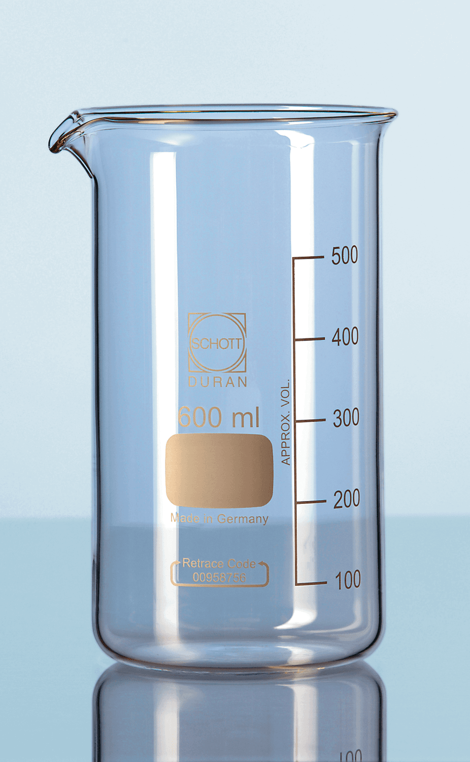 Bécher en verre Duran® forme haute avec bec verseur
