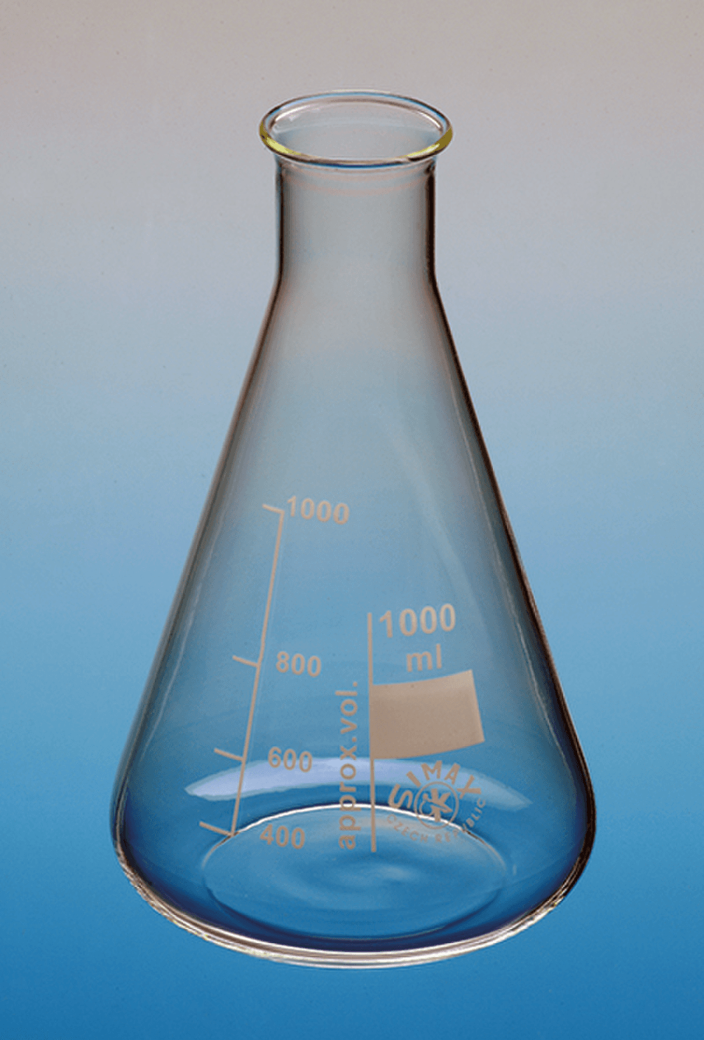 Fiole erlenmeyer en verre Simax col étroit