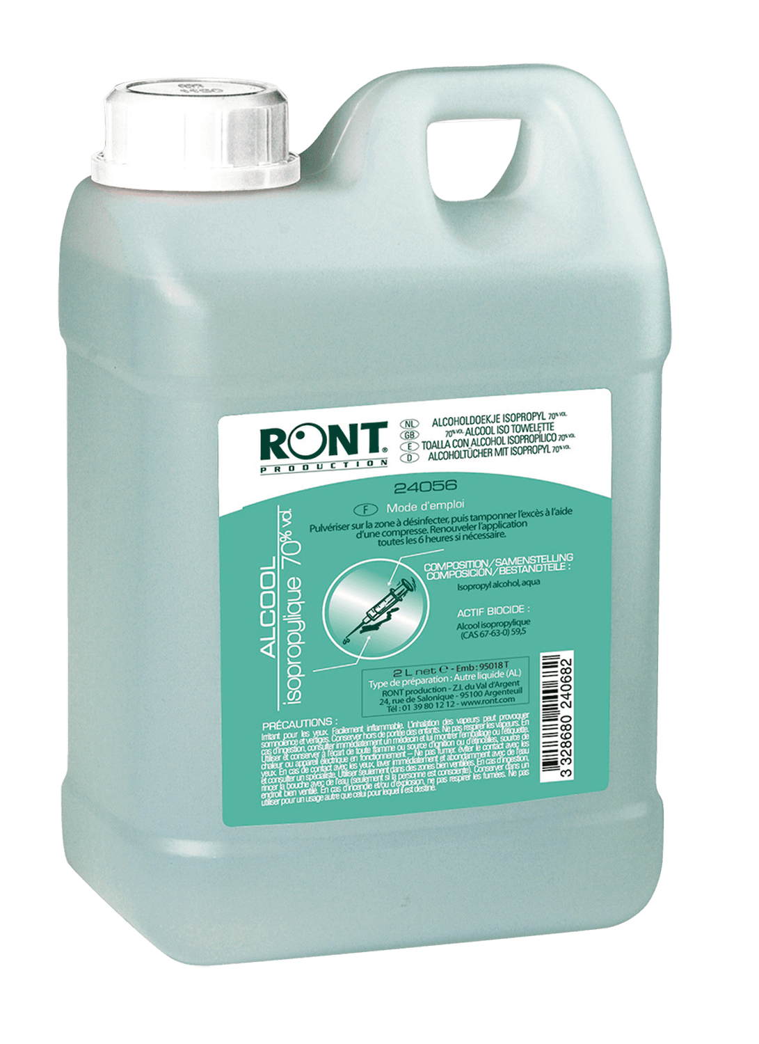 Alcool isopropylique 70°, bidon de 2L