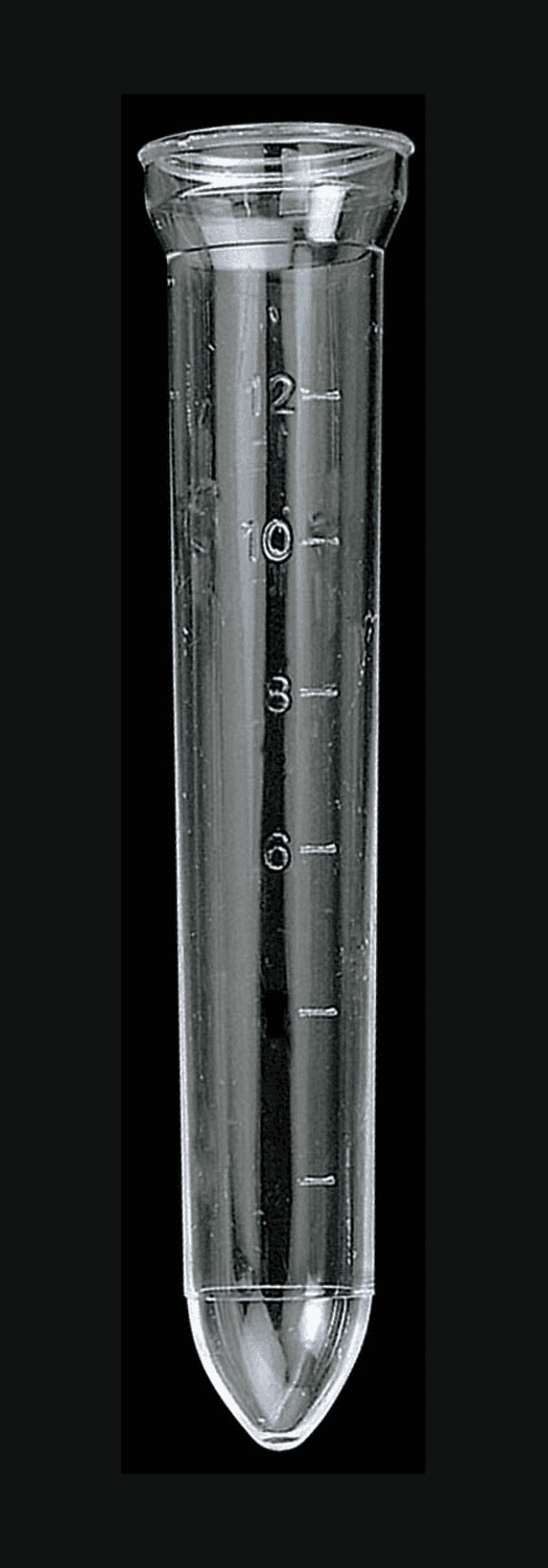 Tube 12ml en polystyrène fond conique pour sédimentation 17x105mm gradué avec rebord