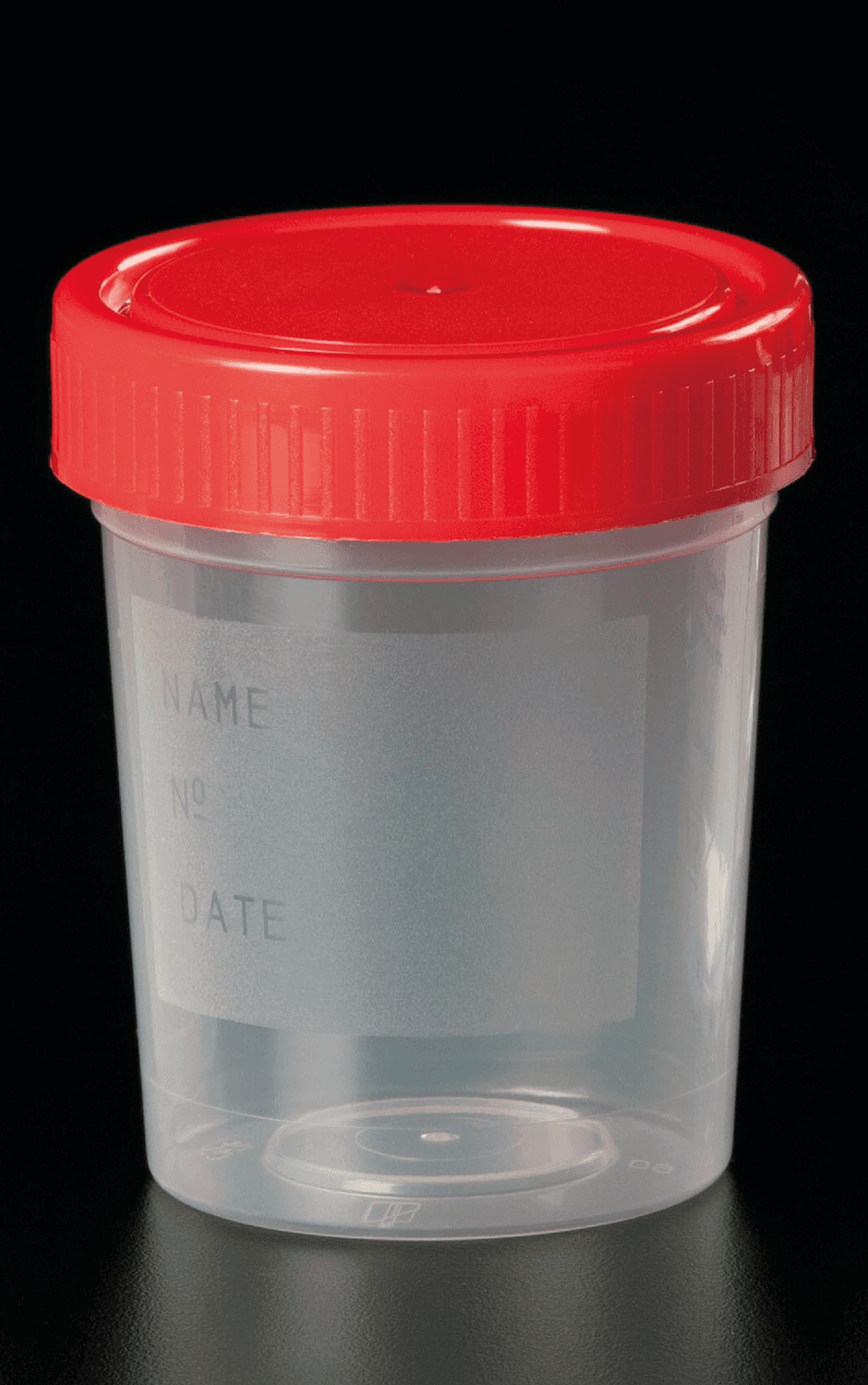 Flacon 120ml en polypropylène gradué cape à vis rouge