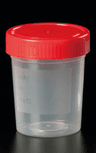 Flacon 120ml en polypropylène gradué cape à vis rouge