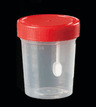 Pot pour coprologie 120ml en polypropylène gradué cape à vis rouge avec spatule
