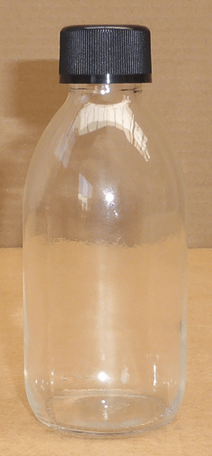 Flacon sirop en verre sodocalcique 60ml col étroit à vis avec capsule en polypropylène noire