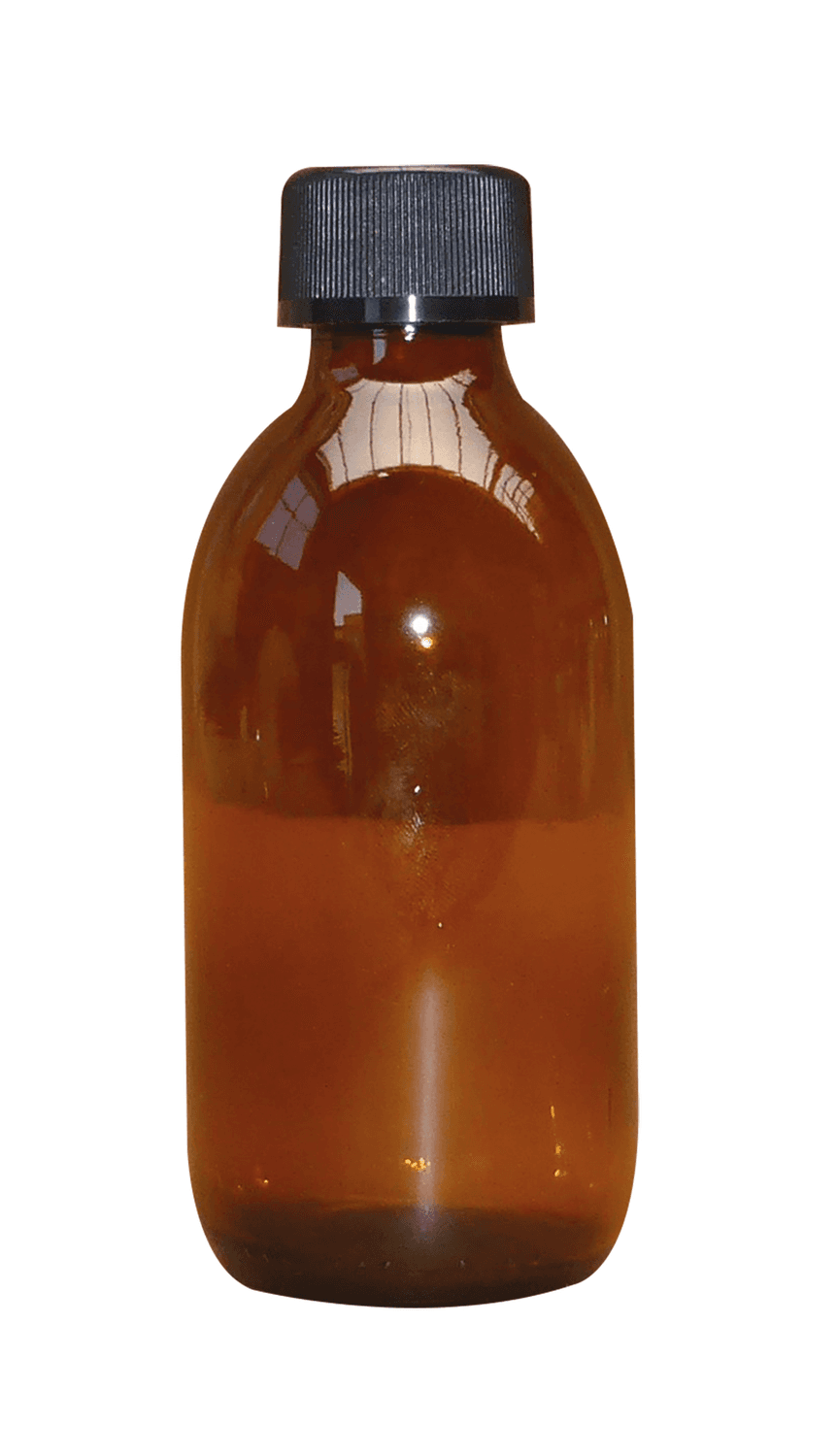 Flacon sirop en verre ambré col étroit avec cape à vis