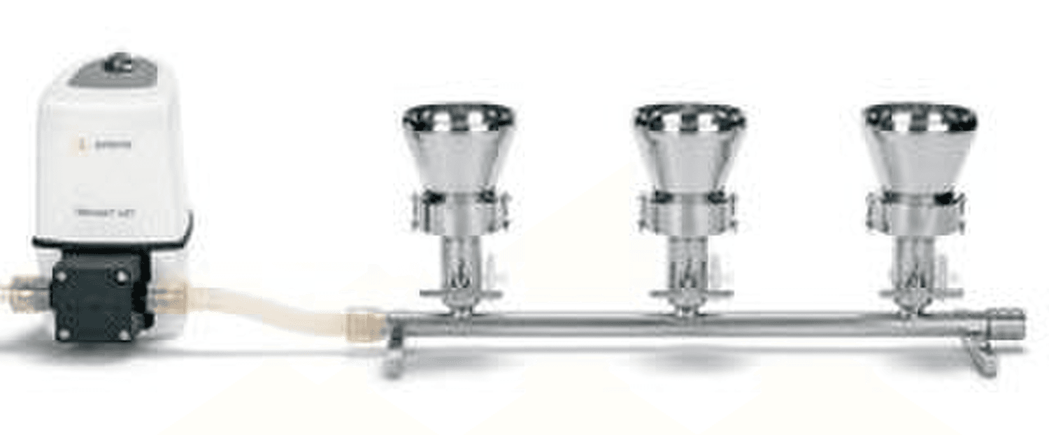 Rampe Microsart Manifold 3 postes avec entonnoirs inox 100ml
