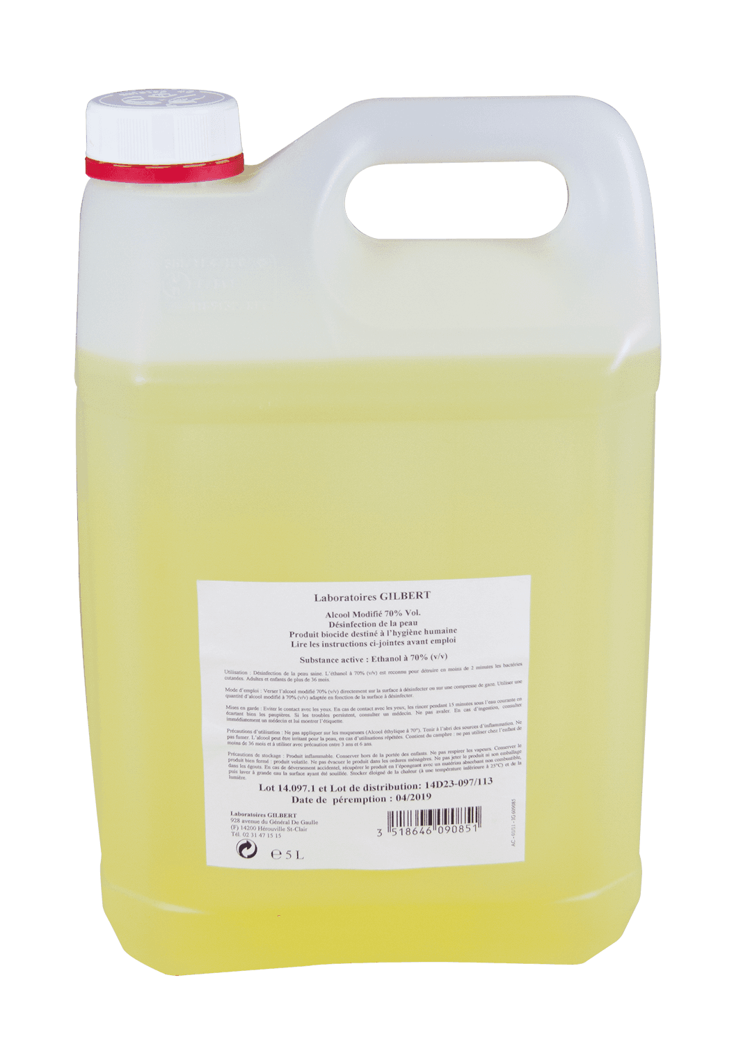 Alcool (éthanol) 70% modifié pour usage médical Laboratoire Gilbert, 5L