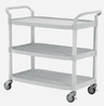 Chariot polyvalent 3 plateaux plastique renforcé, montant aluminium, roulettes 100mm dont 2 avec frein, gris clair,1100 x 520 x 1020mm (LxPxH)