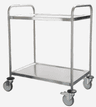 Chariot de manutention 2 plateaux, inox, roulettes 125mm à butoirs dont 2 avec frein, 880 x 580 x 1015mm (LxPxH)