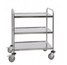 Chariot de manutention 3 plateaux, inox, roulettes 125mm à butoirs dont 2 avec frein, 880 x 580 x 1015mm (LxPxH)