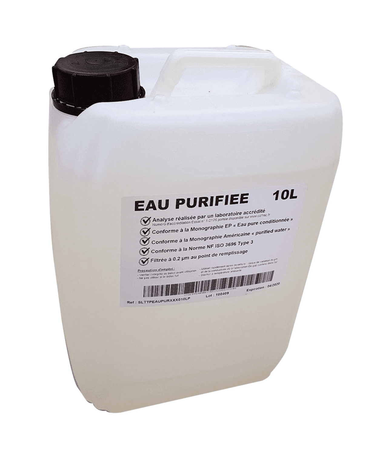 Eau purifiée non stérile bidon de 10L, France Eau