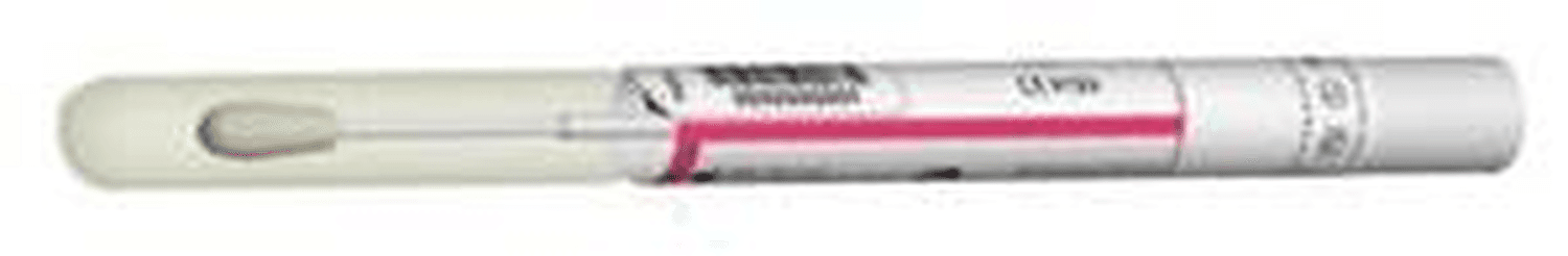 Ecouvillon floqué FLOQSwabs™ tige plastique bouton nylon pour auto-prélèvement vaginal, point casse 60mm en tube unitaire avec code-barre détachable stérile