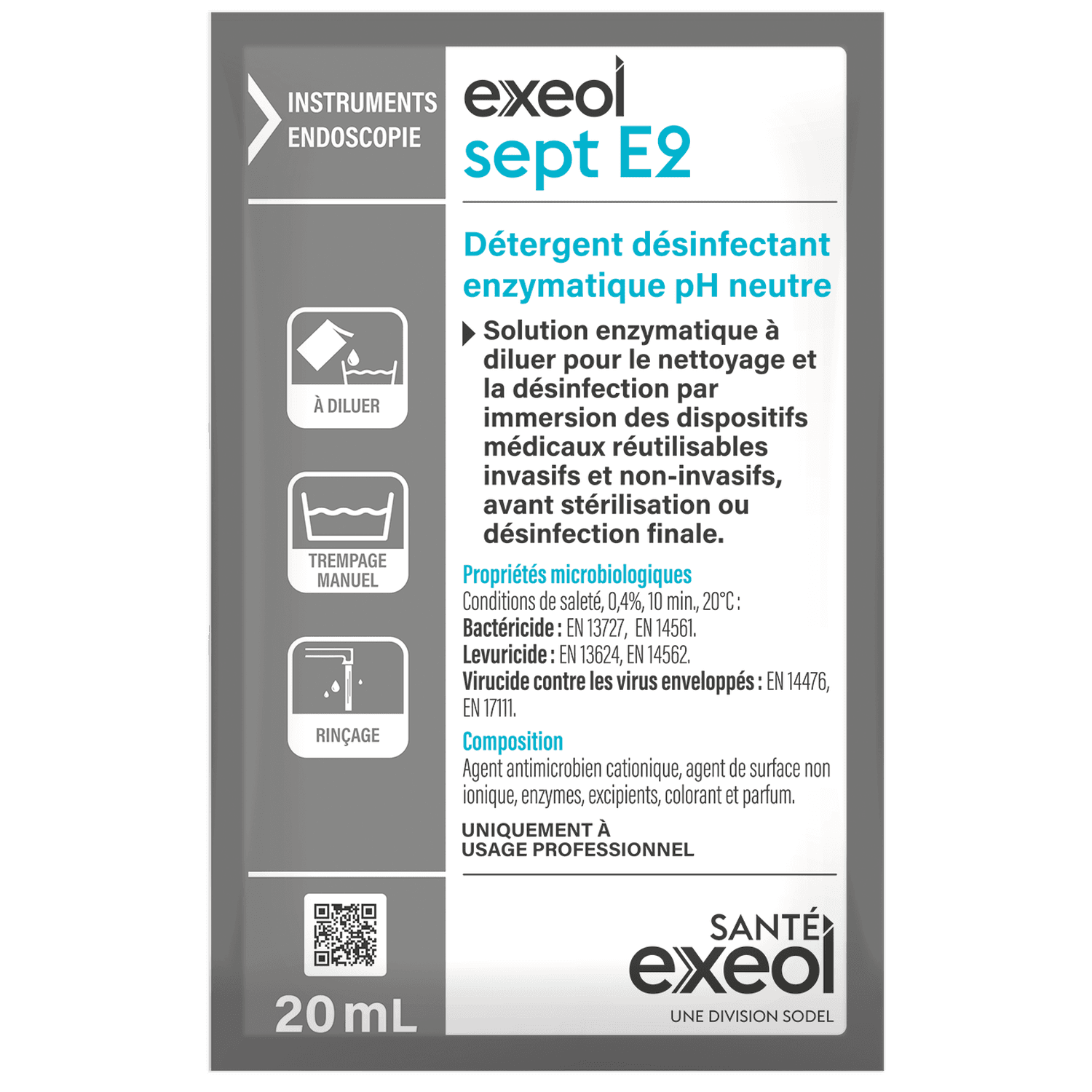 Détergent désinfectant enzymatique Exeol sept E2 20ml