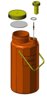 Flacon 3L pour urine 24h en polyéthylène marron gradué double ouverture prise pour tube sous vide avec canule longue, niveau de remplissage et anse