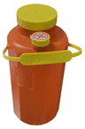 Flacon 3L pour urine 24h en polyéthylène marron gradué double ouverture prise pour tube sous vide avec canule longue, niveau de remplissage et anse