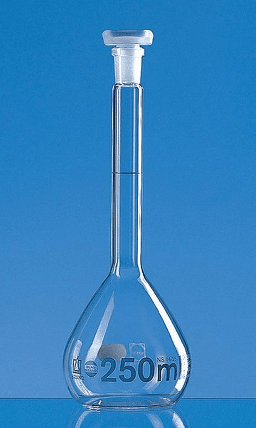Fiole jaugée Blaubrand® en verre Duran® classe A col rodé avec bouchon en polypropylène