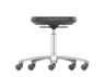 Tabouret technique Labsit, PU noir, piétement aluminium, roulettes, 450-650mm (H assise)