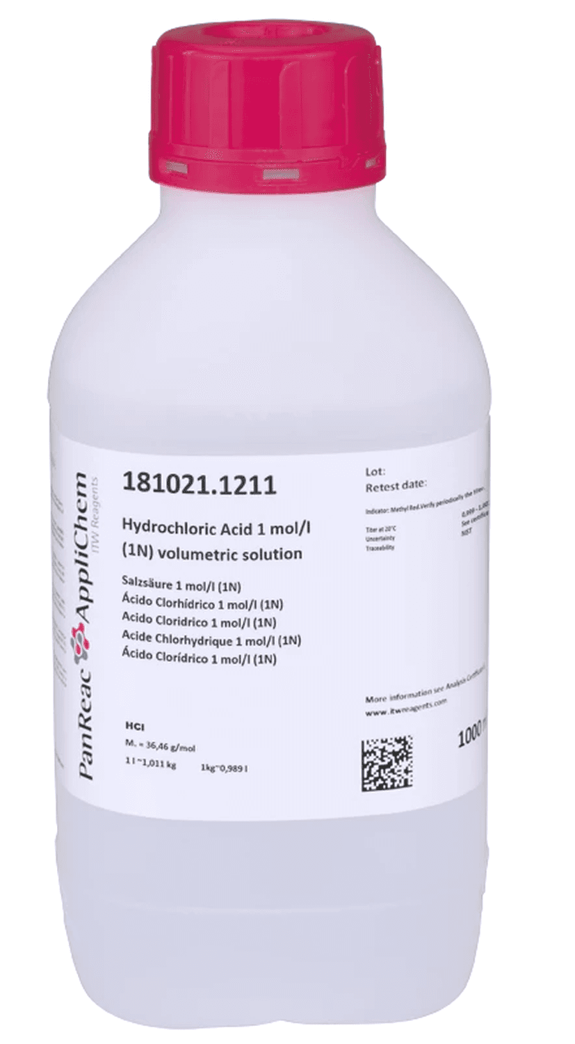 Acide chlorhydrique 1mol/L (1N) Panreac, flacon en polyéthylène, 1L